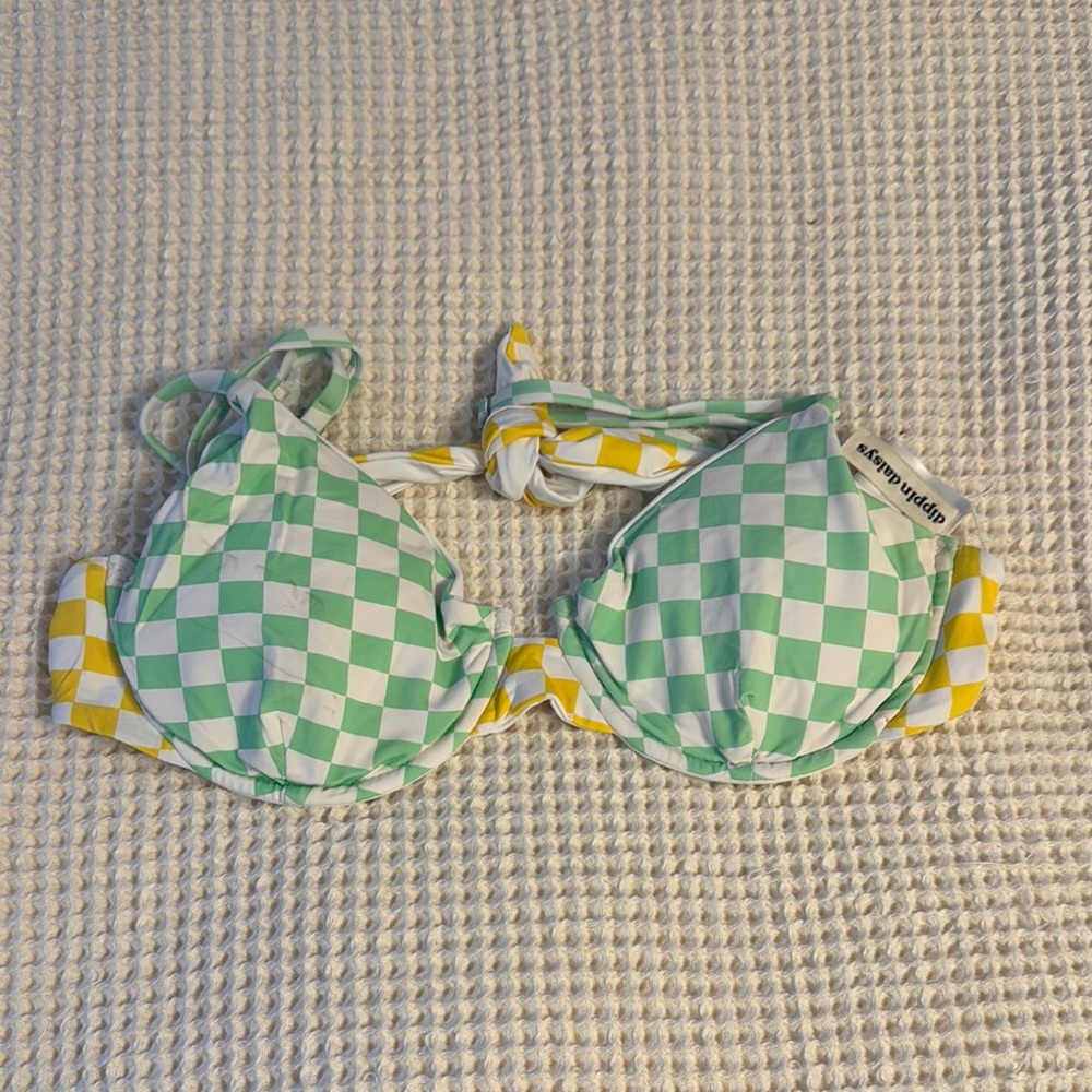 Green and Yellow Checkered Bikini Top